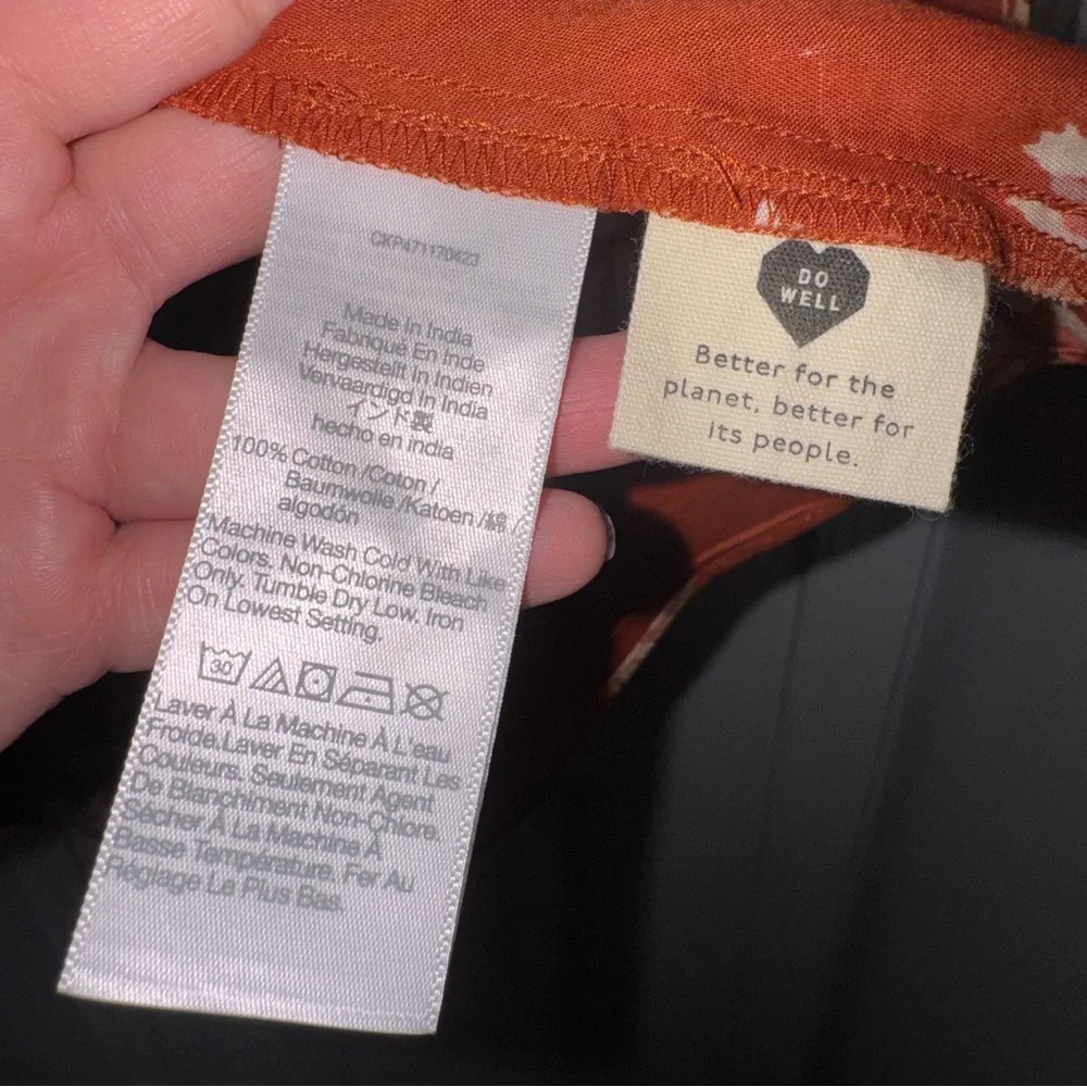 Madewell Floral Print Wrap Cotton V-Neck Mini Dress Rusty Torch dark orange S - Picture 16 of 16